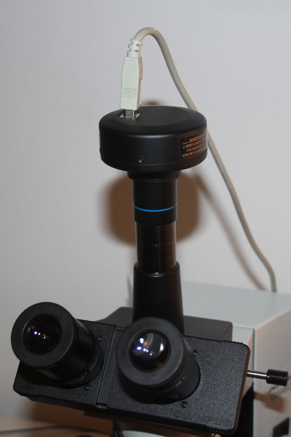 The camera can also be attached in place of an eyepiece.